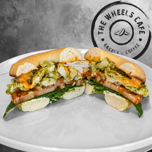 thewheelscafe_Classic Pesto Chicken Bagel Sandwich Classic Pesto Chicken Bagel Sandwich