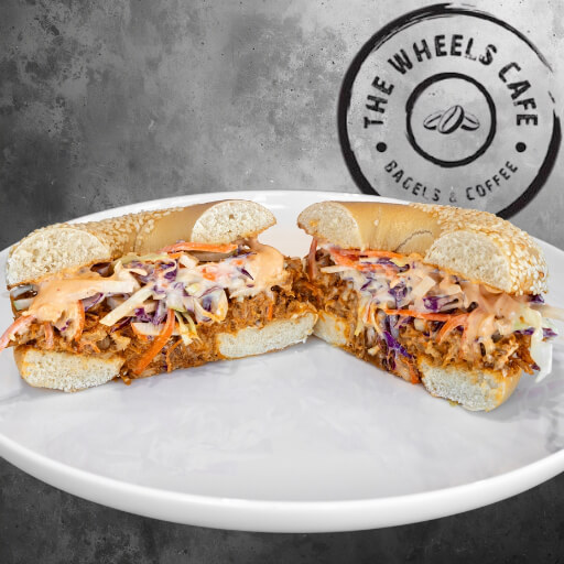 thewheelscafe_Pulled Pork Bagel Sandwich Pulled Pork Bagel Sandwich